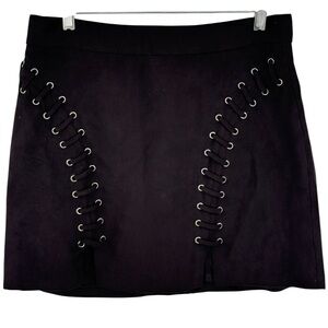 Y2K Grunge Lace Up Grommet Mini Skirt Black Punk Goth Clubwear Forever 21 L